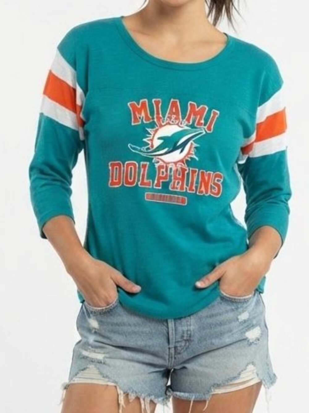 NFL Miami Dolphins Team Apparel / New Era Women's 3/4 Sleeve Jersey T-Shirt – Aq